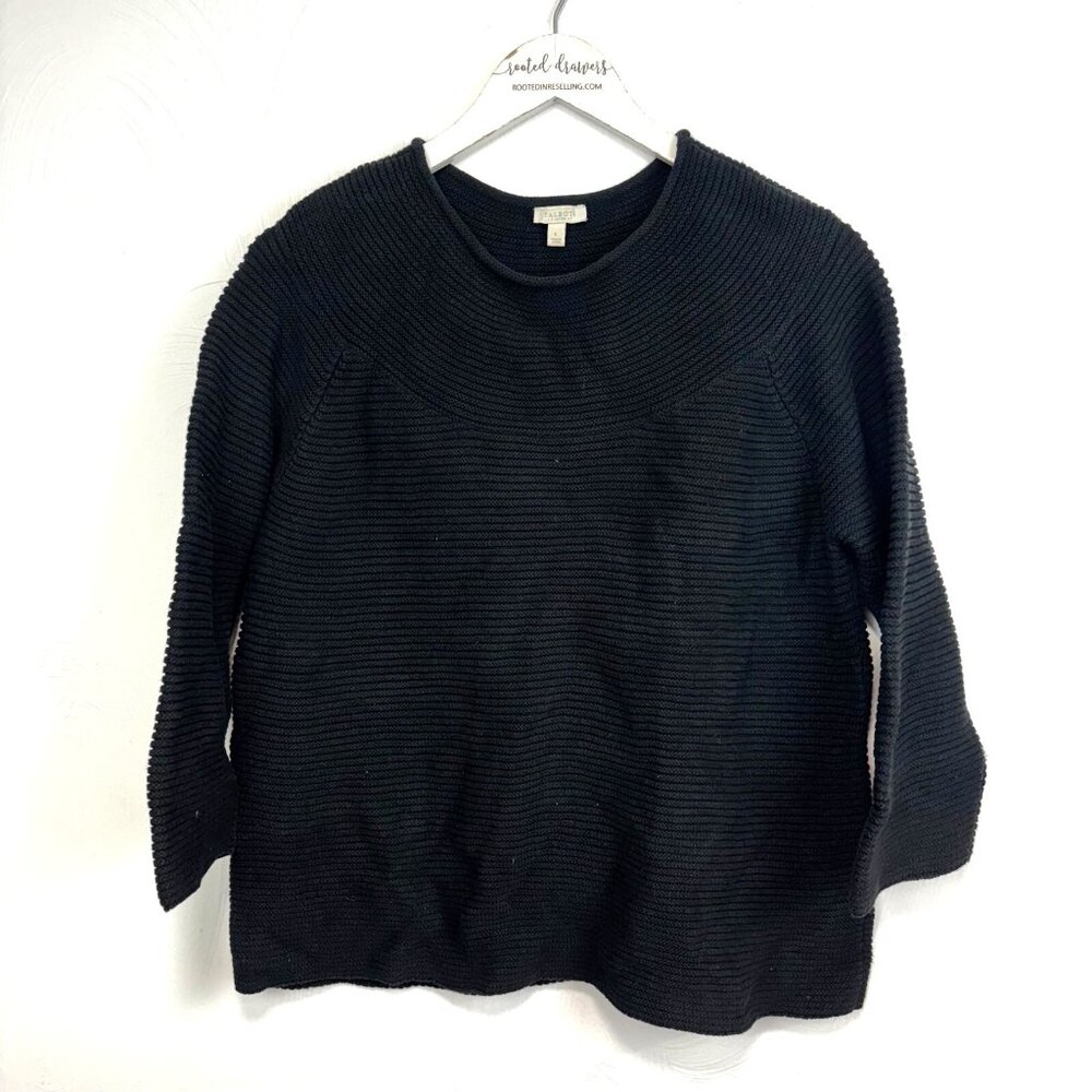 Talbots Black Sweater Knit Long Sleeve Solid Pullover Casual Comfort Womens PL